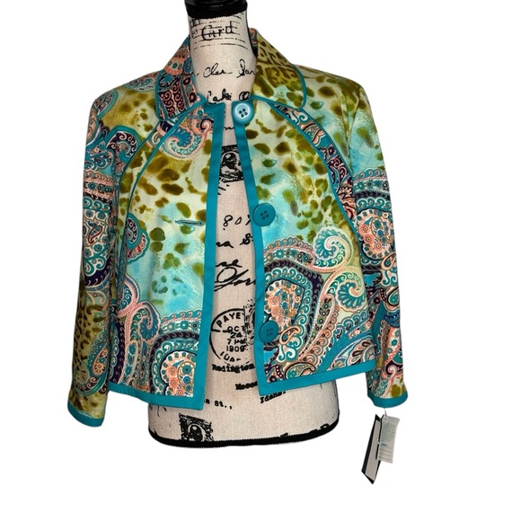 Harve Benard Bright Colorful Paisley Jacobean Leopard Lined Jacket Wm's 10 NWT - Picture 5 of 6